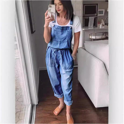 Women's Cotton Sleeveless Wide-Leg Overall Jumpsuit Pants FitiqueFit