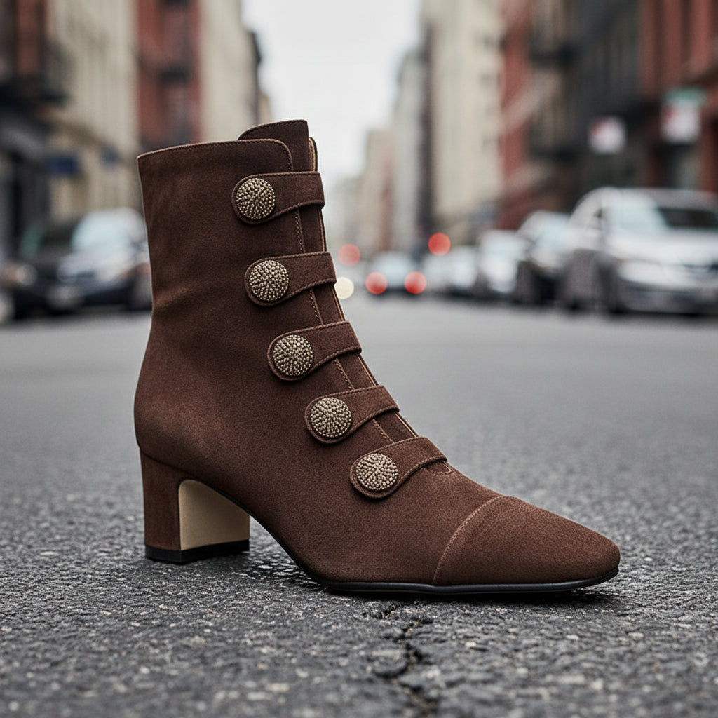 Women’s Retro Suede Chunky-Heel Side-Zip Ankle Boots FitiqueFit