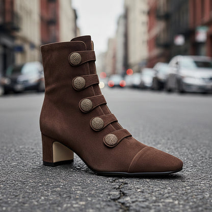 Women’s Retro Suede Chunky-Heel Side-Zip Ankle Boots FitiqueFit