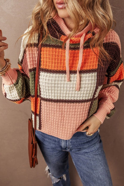 Colorblock Waffle Knit Drawstring Mock Neck Sweate Shop Style & More | Fresh Looks, Everyday Deals & Free Shipping
