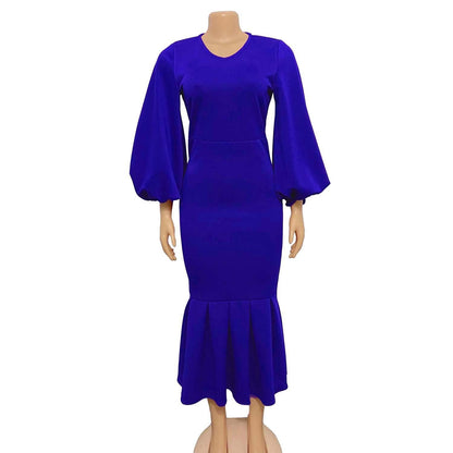European And American Fashion Plus Size V-neck Long-sleeve Dress Grayceful LLC