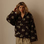 Winter Flowers Lambskin Sweatshirt Women | Cozy Zip-Up Pocket Pullover FitiqueFit