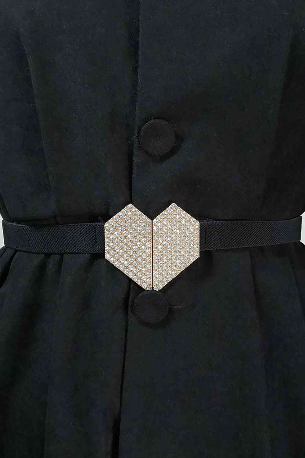 GlamStyle Rhinestone Heart Buckle Elastic Belt – Stunning Sparkle and Comfort See size chart under “more details” The Fashion Celestial