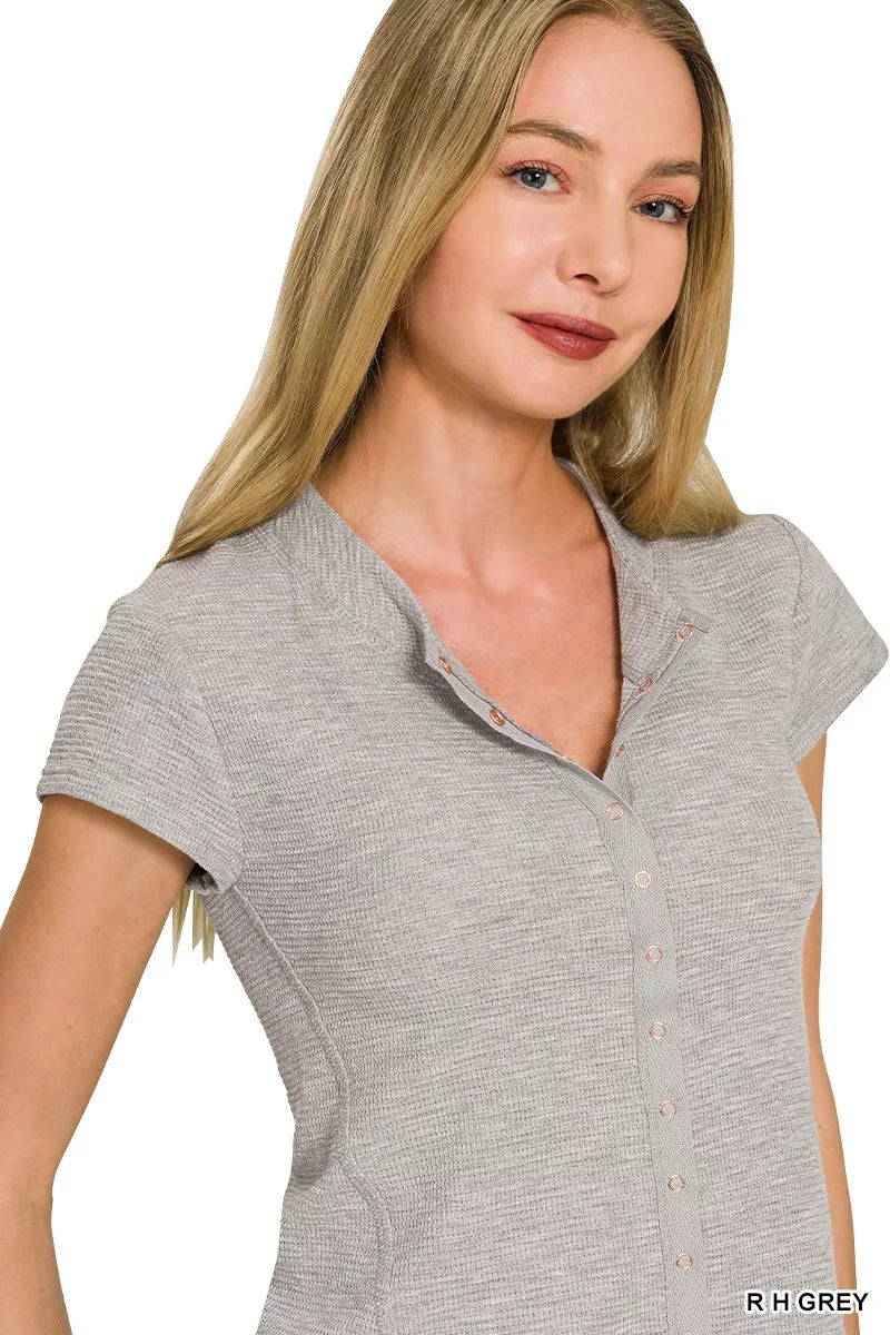 Zenana Double Knit Snap Button Short Sleeve Shirt New Era Fashion LLc