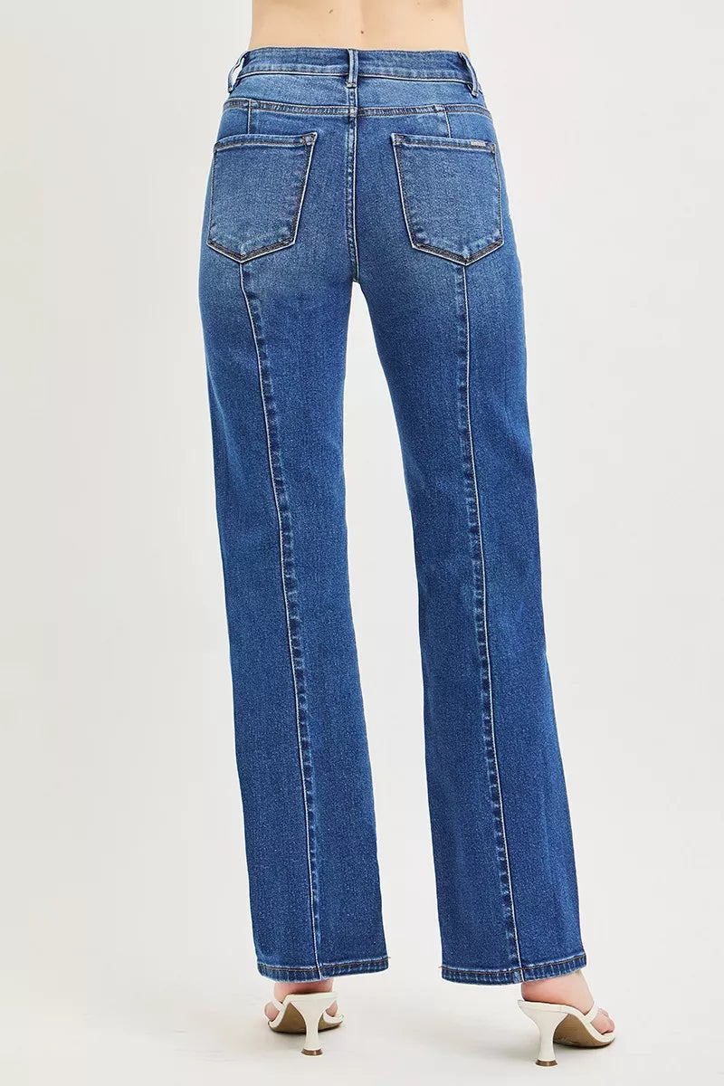 RISEN High Rise Straight Patch Pocket Seamed Jeans New Era Fashion LLc
