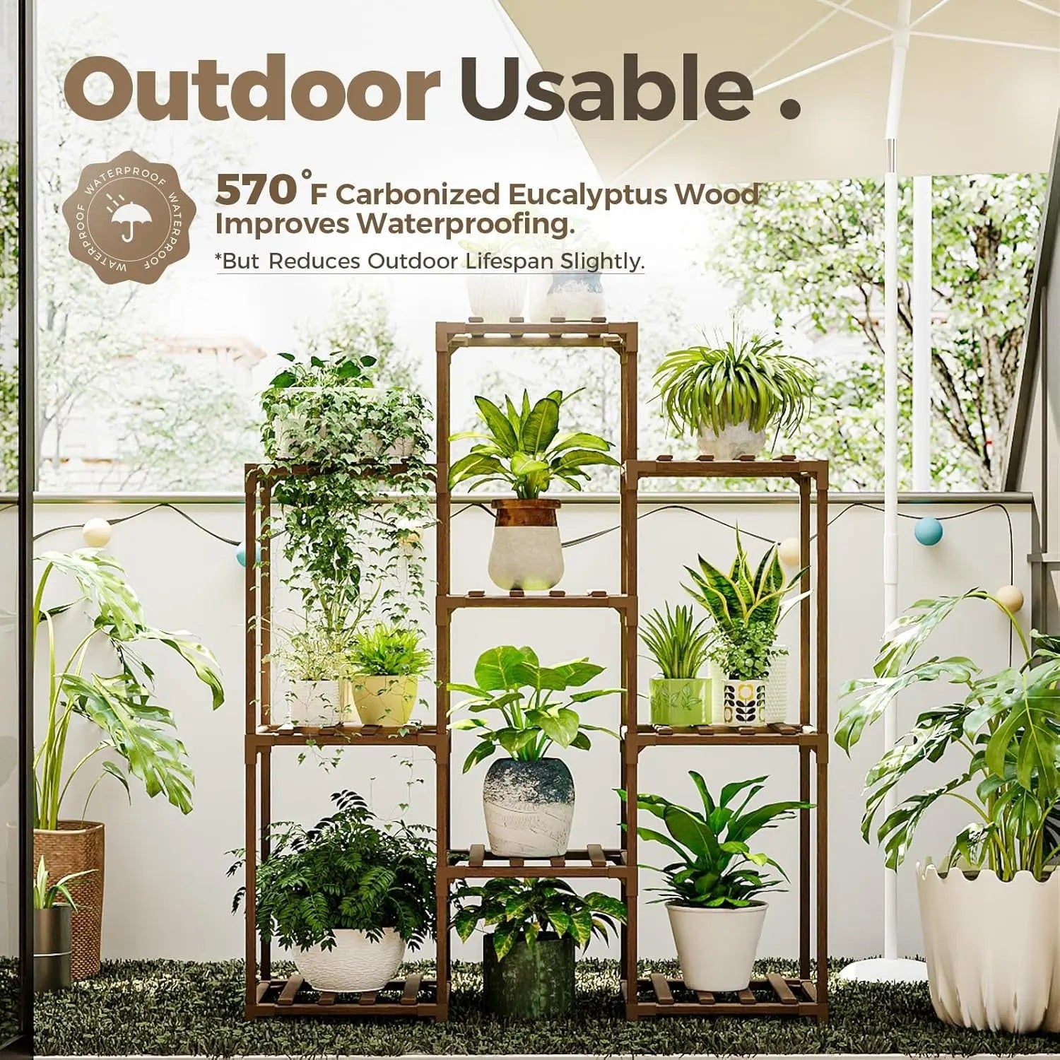 Elevate Your Greenery: Sturdy 4-Tier Wooden Plant Stand for Indoor & Outdoor Spaces