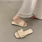 Minimalist Pleated Flat Slide Sandals – Square Toe Faux Leather FitiqueFit