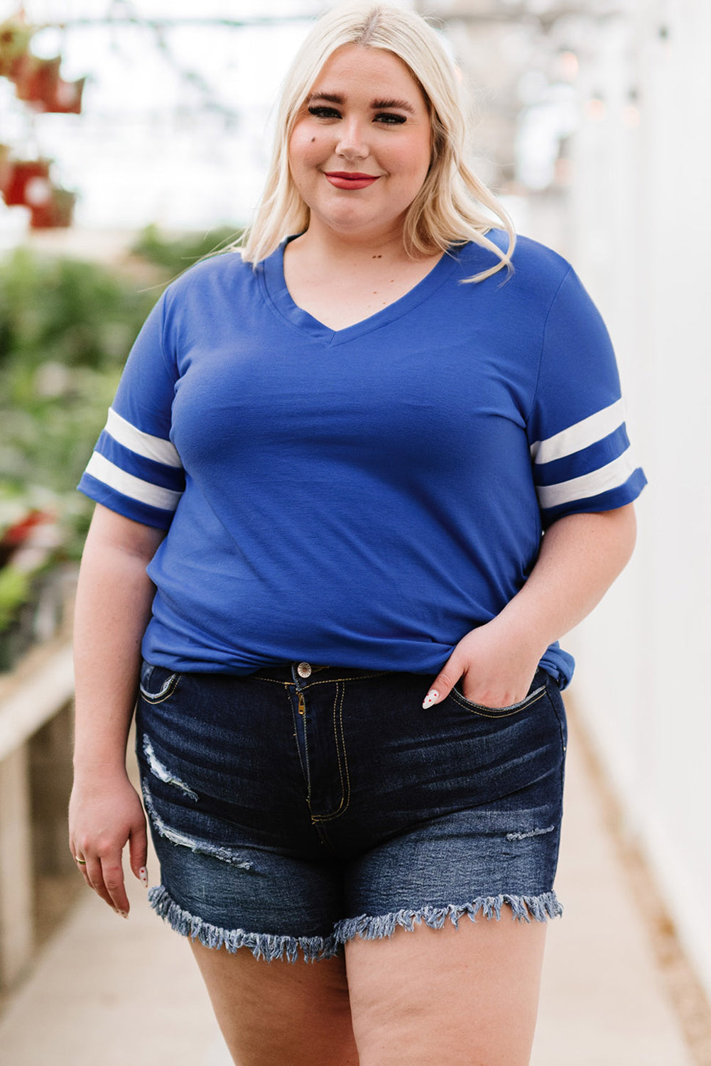 Plus Size Striped V-Neck Tee Shirt See size chart under “more details” The Fashion Celestial