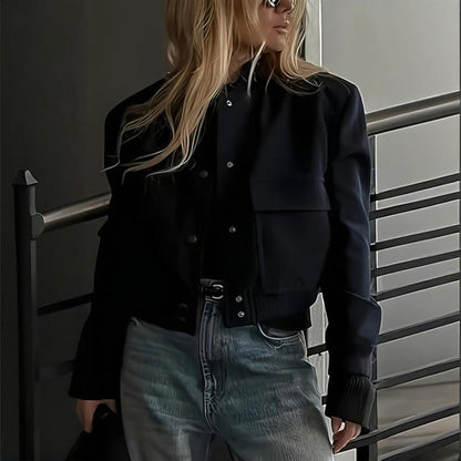 Women's Solid Color Long Sleeve Baseball Jacket FitiqueFit