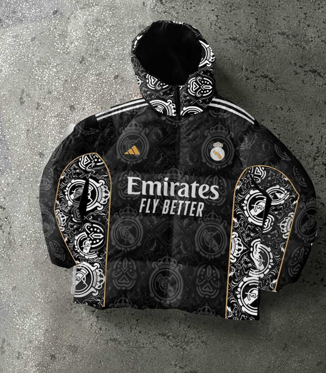 Real Madrid Digital Print Parachute Puffer Jacket - Unisex Design Withinblack