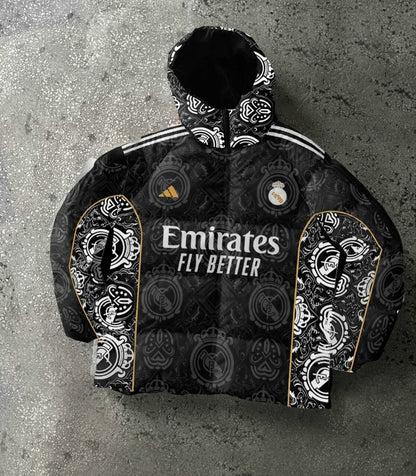 Real Madrid Digital Print Parachute Puffer Jacket - Unisex Design Withinblack
