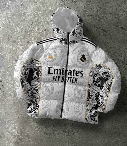 Real Madrid Digital Print Parachute Puffer Jacket - Unisex Design Withinblack