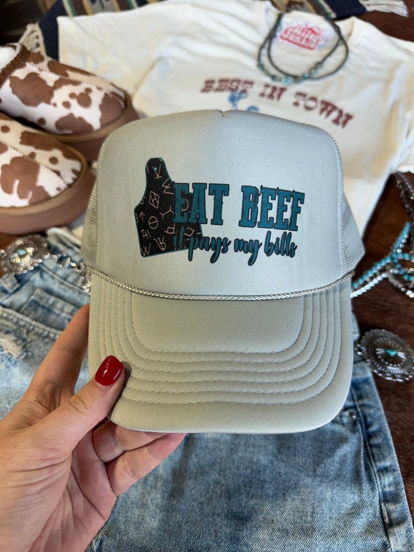 Eat Beef It Pays My Bills Trucker Hat Wild Junkie