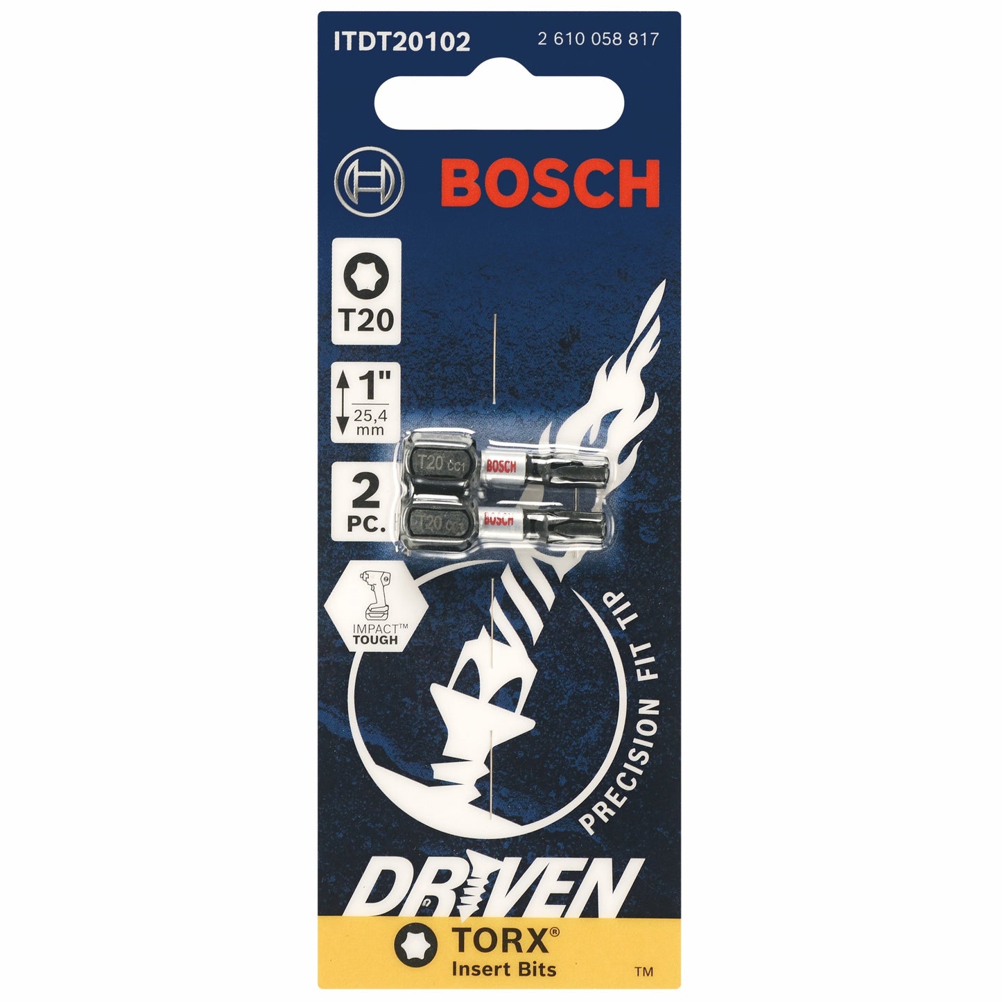 BOSCH ITDT20102 2 pc. Driven 1 In. Impact Torx® #20 Insert Bits VM Hardware