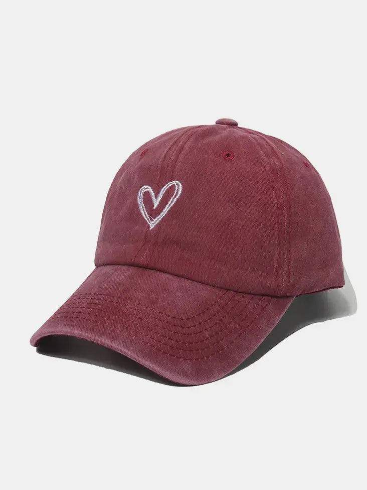 Embroidered Heart Washed Cotton Baseball Cap New Era Fashion LLc