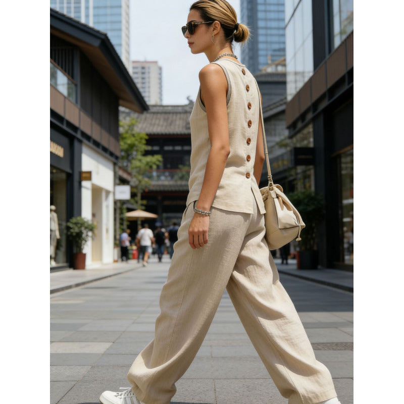 Women's Sleeveless Cardigan Top & Pants Two-Piece Set FitiqueFit