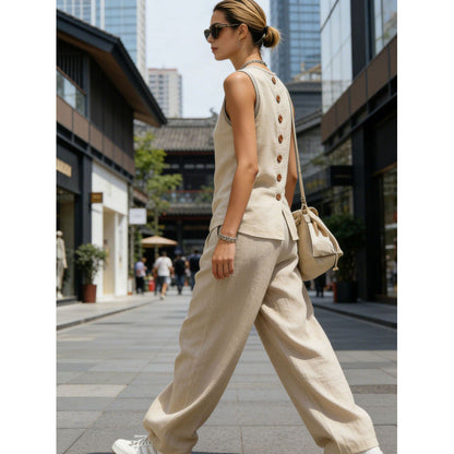 Women's Sleeveless Cardigan Top & Pants Two-Piece Set FitiqueFit