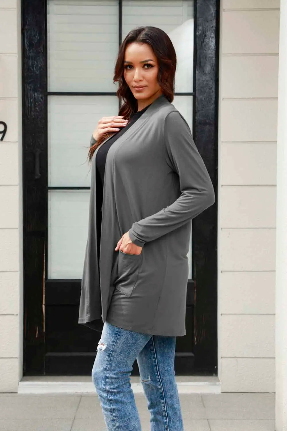 Basic Bae Full Size Open Front Long Sleeve Cardigan with Pockets New Era Fashion LLc