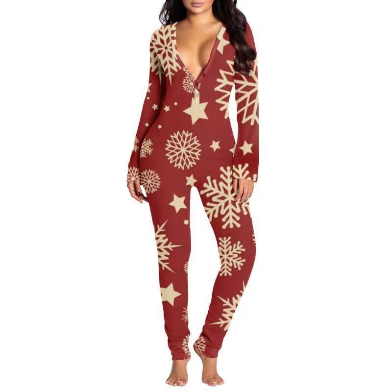 Printed Button Tight Jumpsuit For Women Grayceful LLC