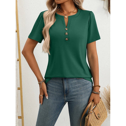 Women’s Notch V‑Neck Short‑Sleeve Tunic Top FitiqueFit