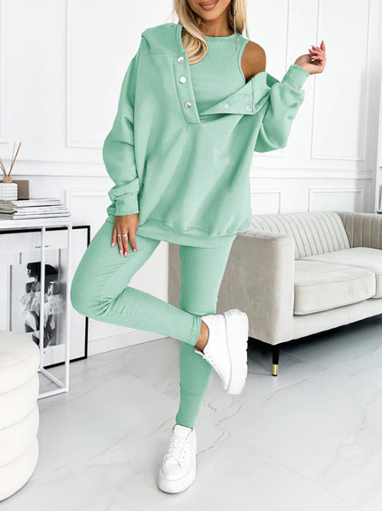 Casual Hooded Sweater Thickened Thread Fitted Vest Pants Three-piece Set See size chart under “more details” The Fashion Celestial
