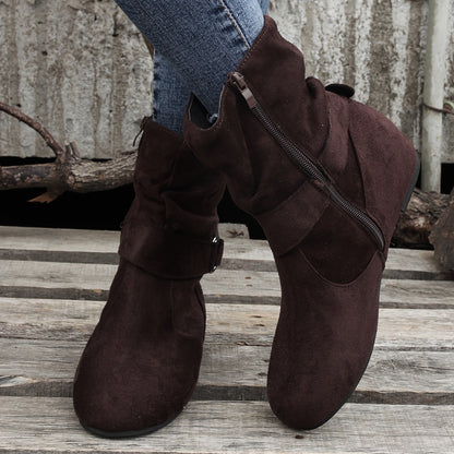 1.18inch Inner Height Increase Women's Short Boots with Flat Sole, Buckle Closure, Comfortable, Warm, and Lightweight, Women Shoes NovaCart