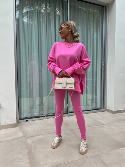Women’s Casual Sweater Suit – Loose Split Top & Fitted Trousers Set FitiqueFit
