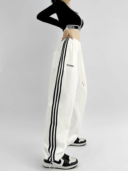 Embroidered Patchwork Wide-Leg Athletic Sweatpants | 4 Colors FitiqueFit