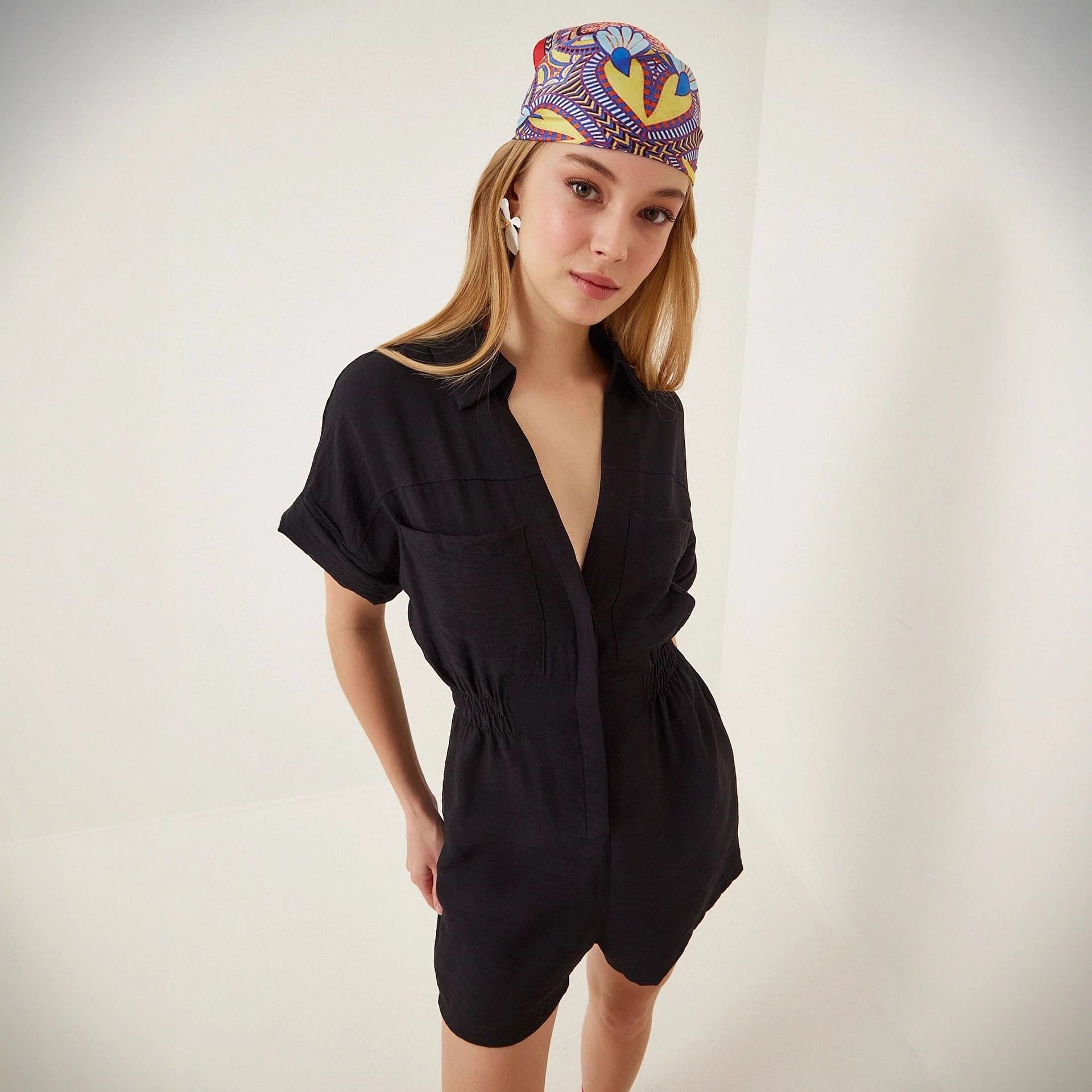 Women's Cotton Linen Loose-Fit Workwear Jumpsuit With Pockets FitiqueFit