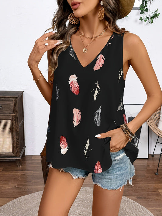 Women’s Feather Print V-Neck Camisole FitiqueFit
