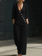 Women’s V-Neck Cross-Over Shirt and Wide-Leg Pants Set FitiqueFit