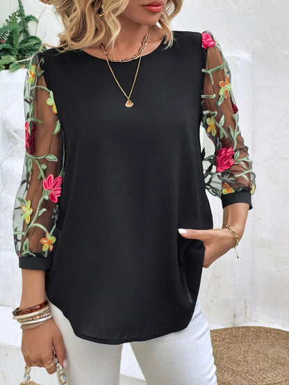 Women's Mesh Patchwork Three-Quarter Sleeve Top – Casual Chic FitiqueFit
