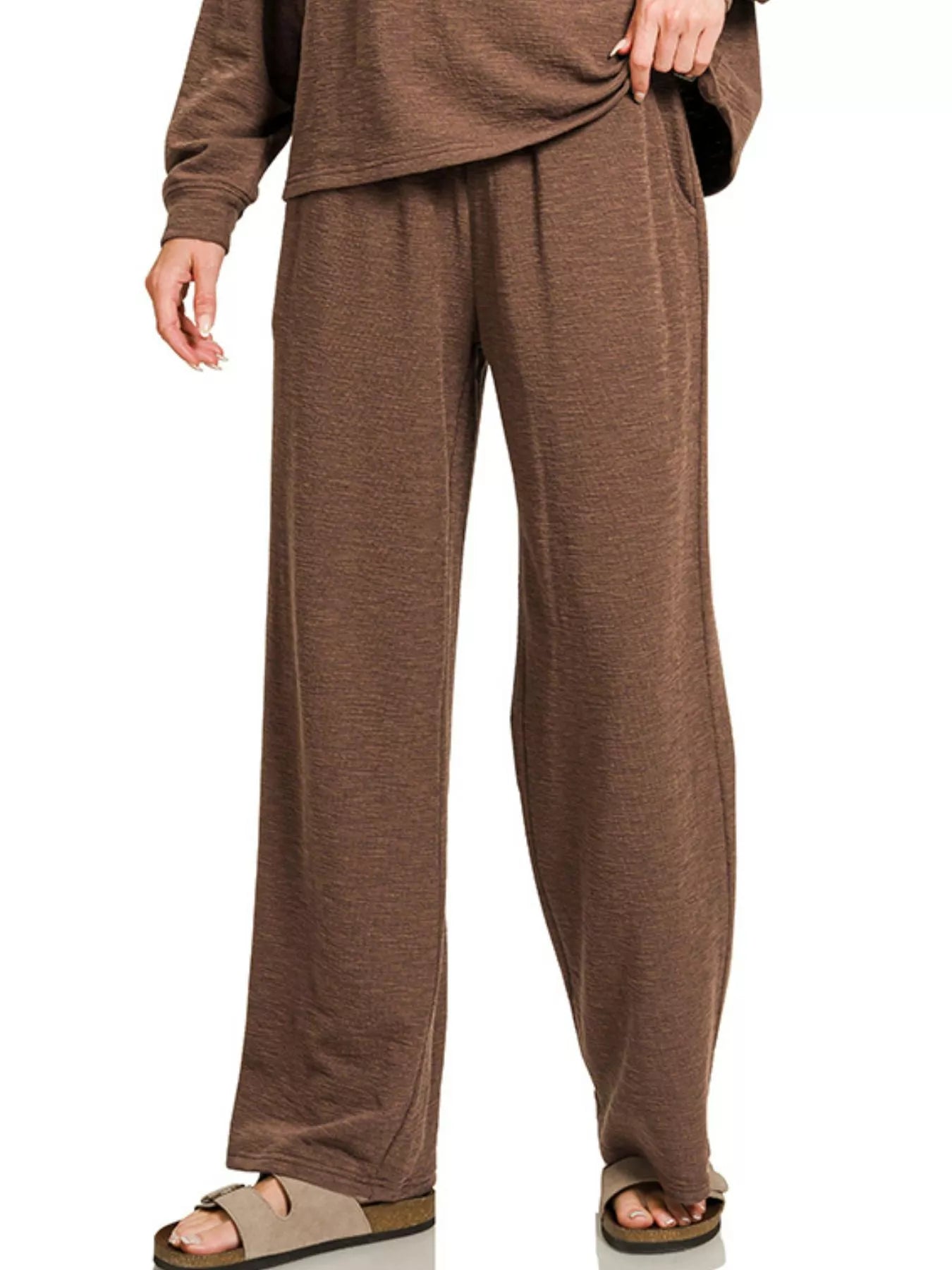 Zenana Slub Long Sleeve Top and Pants Lounge Set West2East Surf