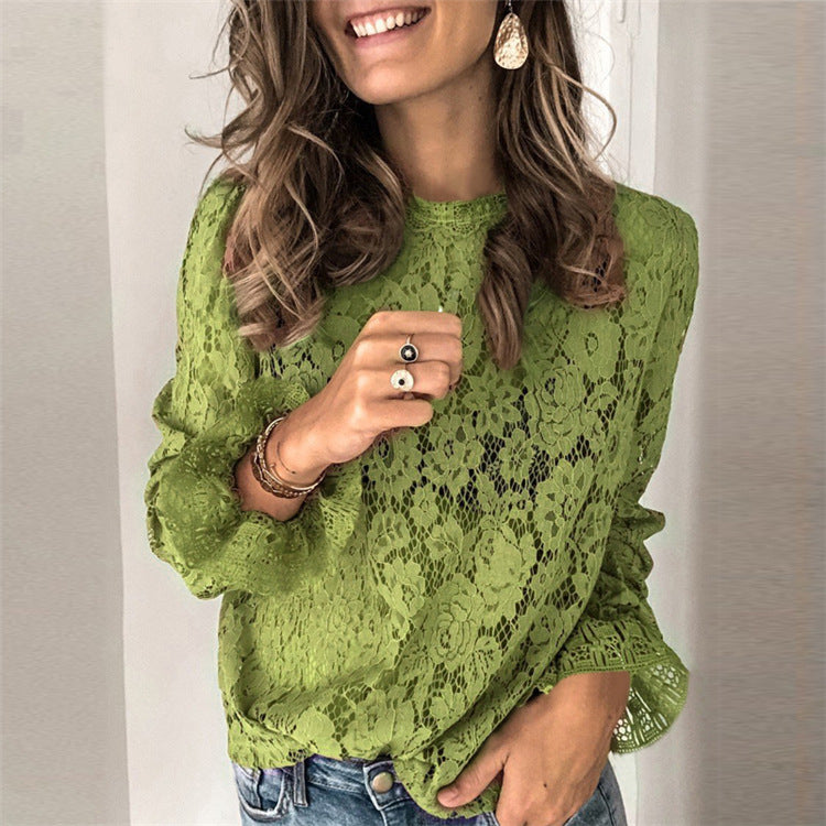 Women's Long-Sleeve Hollow Lace Splicing Top FitiqueFit
