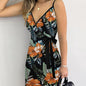 Women's V-neck Lace Up Plant Print Off Shoulder Versatile Dress FitiqueFit