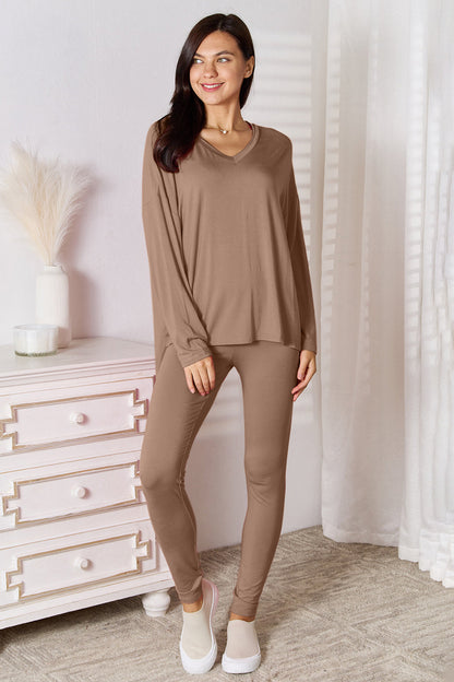 Basic Bae Full Size V-Neck Soft Rayon Long Sleeve Top and Pants Lounge Set New Era Fashion LLc