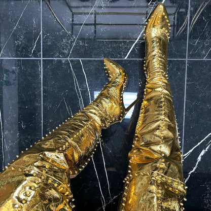 Explosive Sexy Gold-studded Stiletto-pointed Fashion Boots See size chart under “more details” The Fashion Celestial