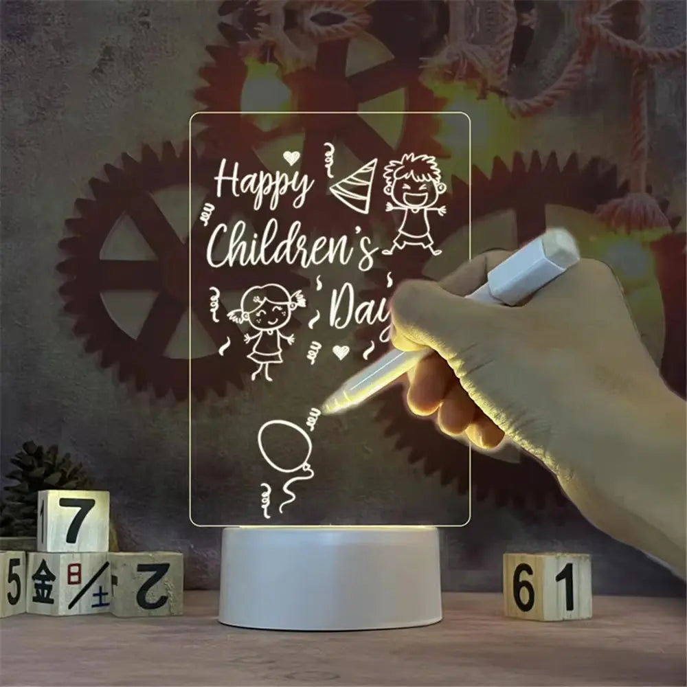 Illuminate Your Space with the Transparent Luminous LED Night Light - Erasable Acrylic Message Board for Creative Expression