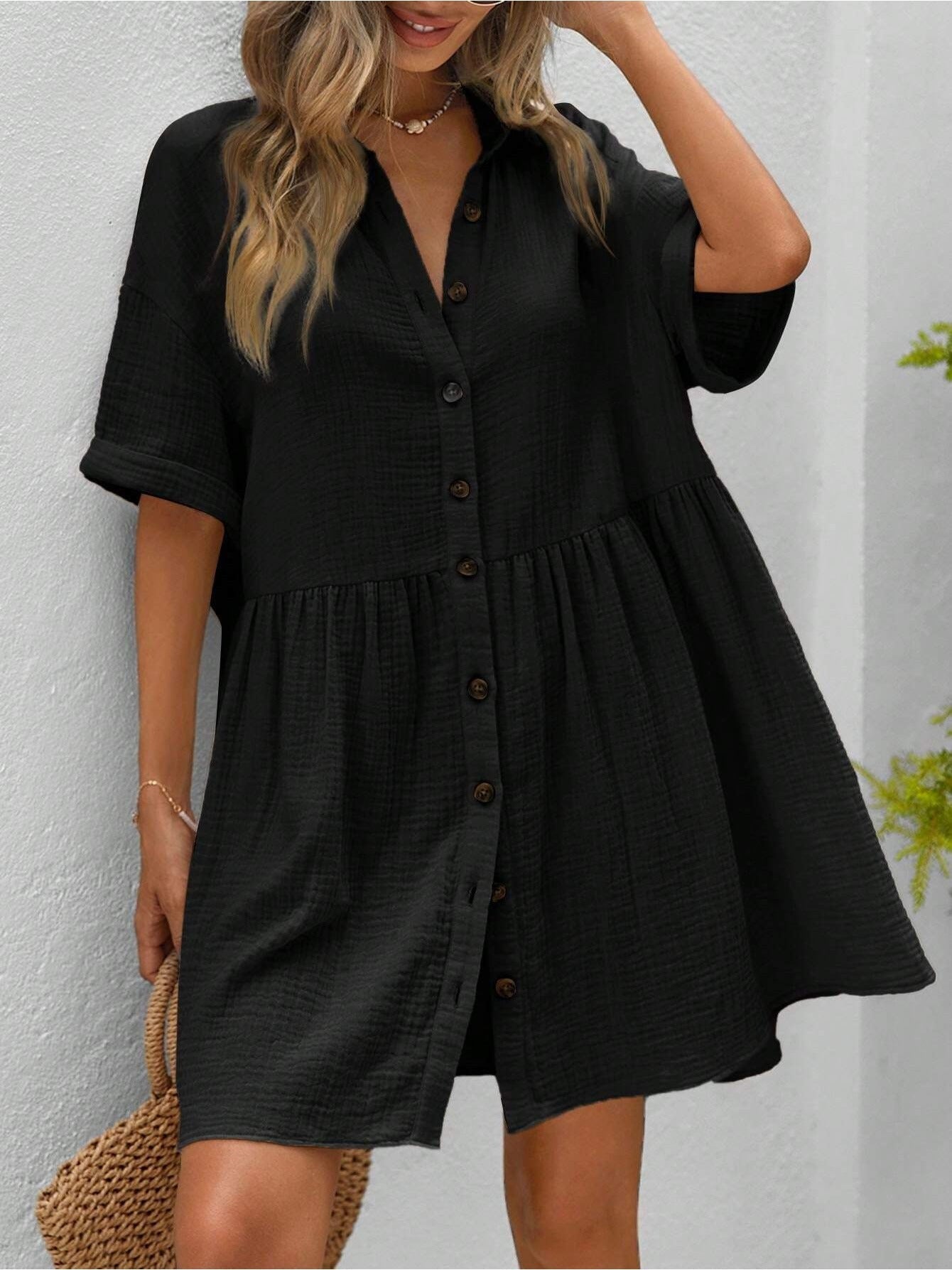 Women’s Ruffle Hem Shirt Dress – Loose Fit Summer Holiday Style FitiqueFit