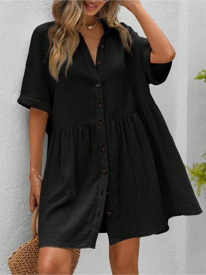 Women’s Ruffle Hem Shirt Dress – Loose Fit Summer Holiday Style FitiqueFit