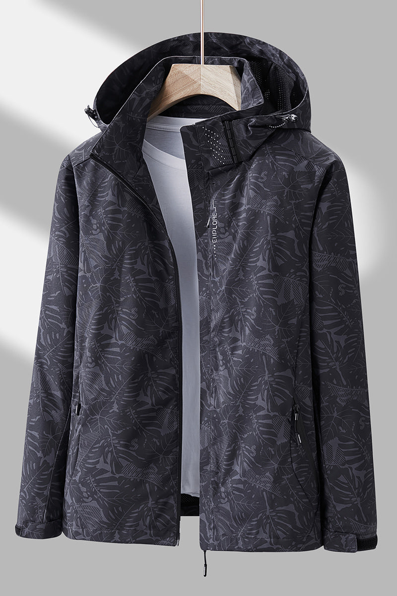 Women'S Outdoor Windbreaker Jacket | Casual Stand Collar, Non-Stretch Fabric, Random Print, Long Sleeve, Zipper Closure, Detachable Hood NovaCart