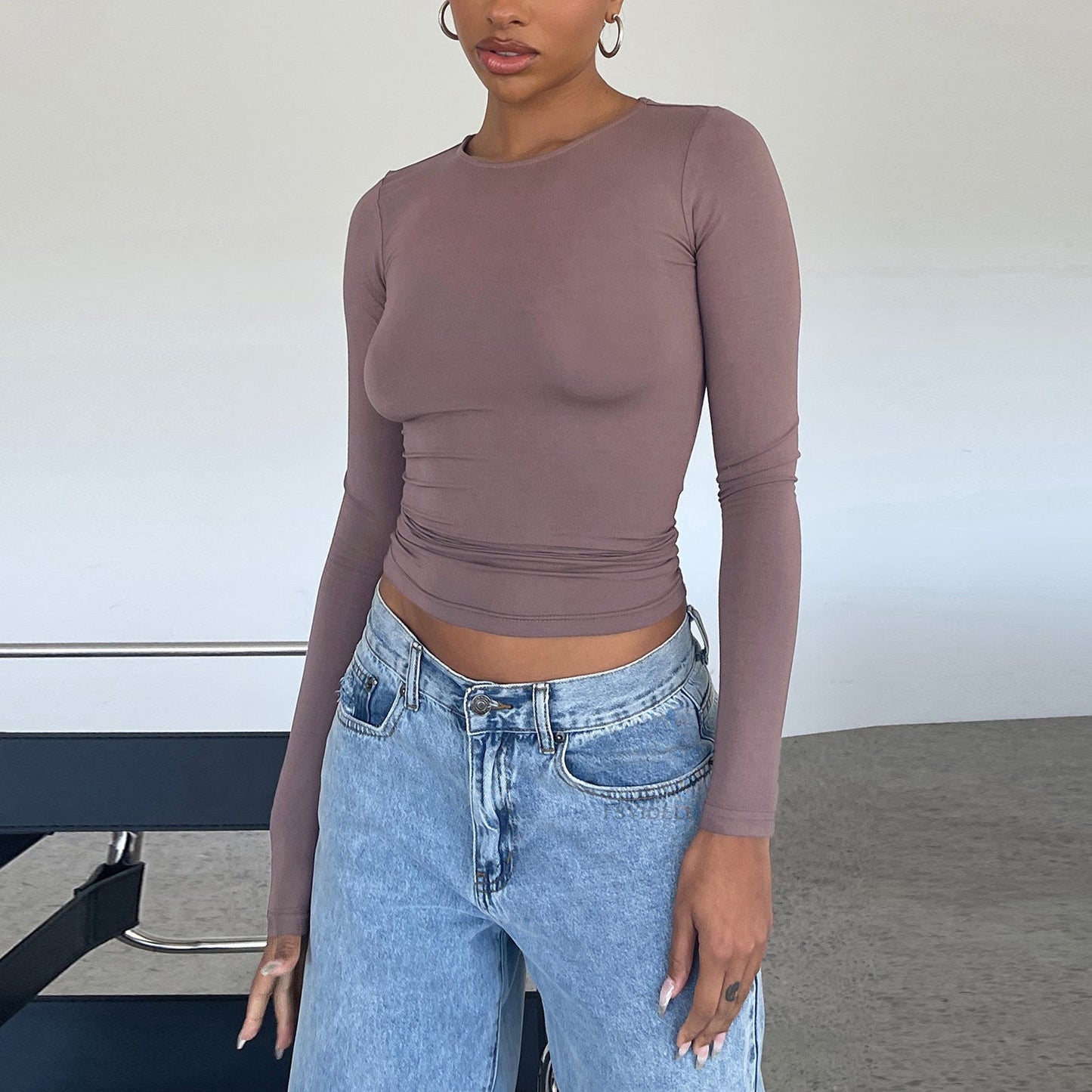 Slim Fit Long Sleeve Shirt | Women's Casual Crop Tops FitiqueFit