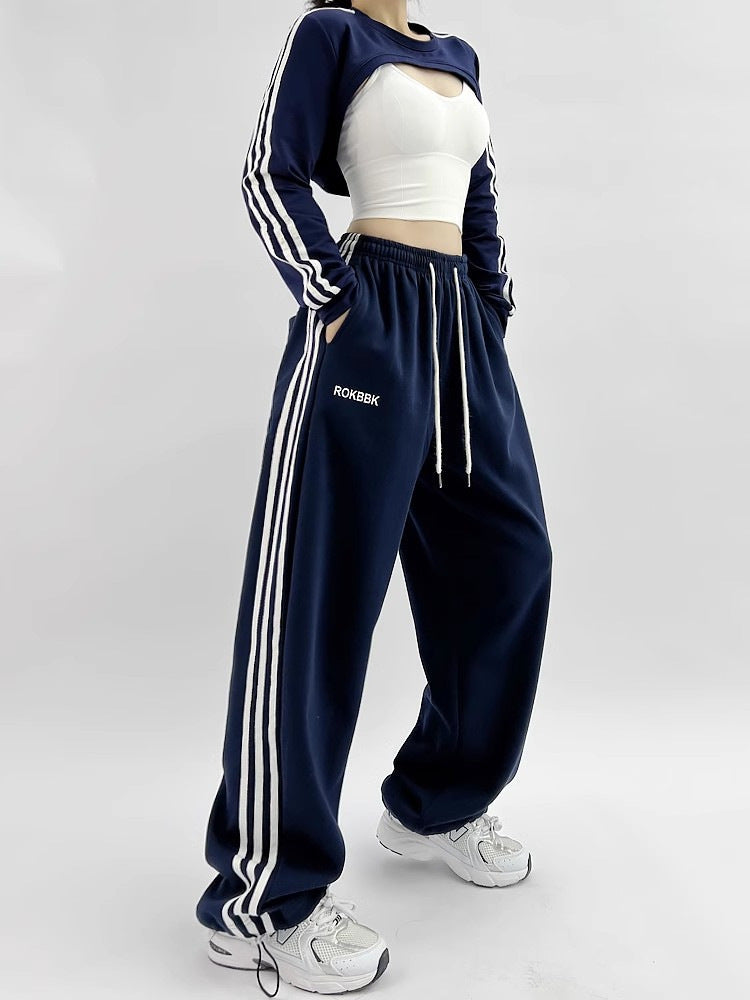 Embroidered Patchwork Wide-Leg Athletic Sweatpants | 4 Colors FitiqueFit