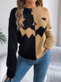 Women’s Spooky Pumpkin Contrast Long-Sleeve Pullover Sweater FitiqueFit