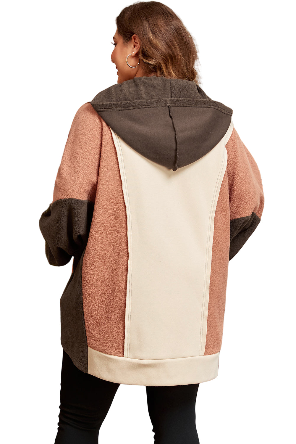 Brown Exposed Seam Colorblock Plus Size Hoodie Garden Naked Curves