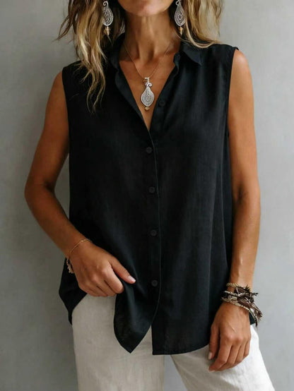 Women's Solid Color Lapel Sleeveless Top FitiqueFit