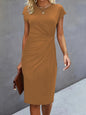 Front Knot Bodycon Midi Dress – Round Neck Sleeveless Tie Dress FitiqueFit
