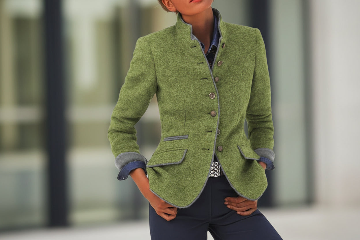Women’s Color-Block Woolen Jacket – Multi-Button Casual Elegant Coat FitiqueFit