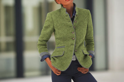 Women’s Color-Block Woolen Jacket – Multi-Button Casual Elegant Coat FitiqueFit