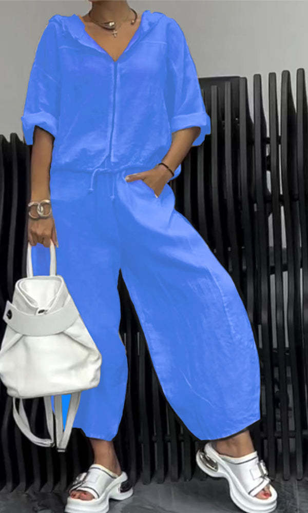 Women’s Cotton Linen Long Sleeve Top and Pants Set FitiqueFit